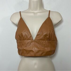 Signature8 faux leather crop tank top brown size medium